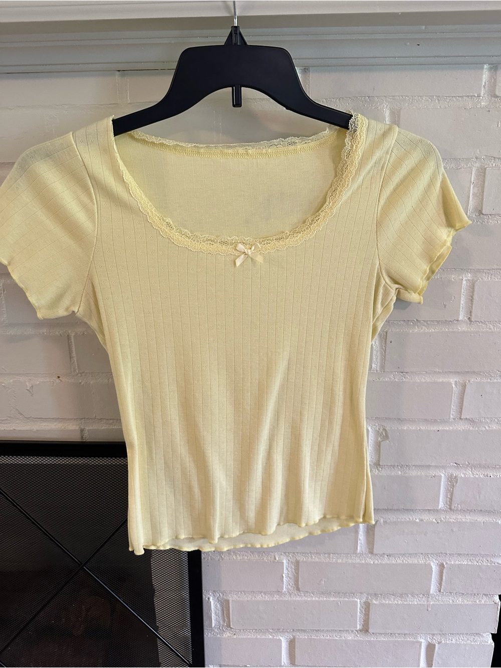 DOEN inspired butter yellow pointelle crop top